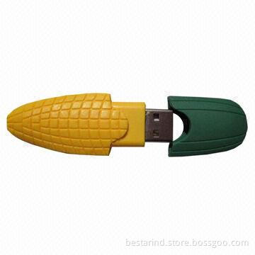 Corn-shaped USB flash drive, made of plastic, customized logos/packing ways accepted